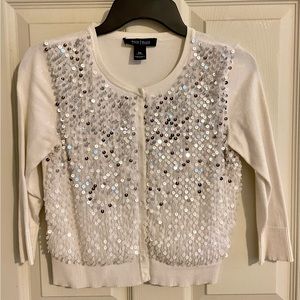 White House Black Market White Sequin Cardigan XS